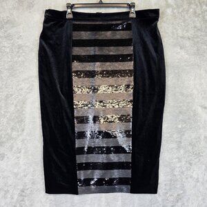 Persona By Marina Rinaldi Skirt Womens 16 Black Sequin Velvet Pencil Midi Plus